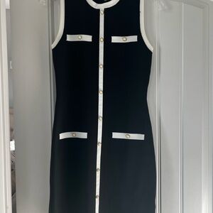 Sincerely Jules Black and White Mini Dress with Pearl Button Accents